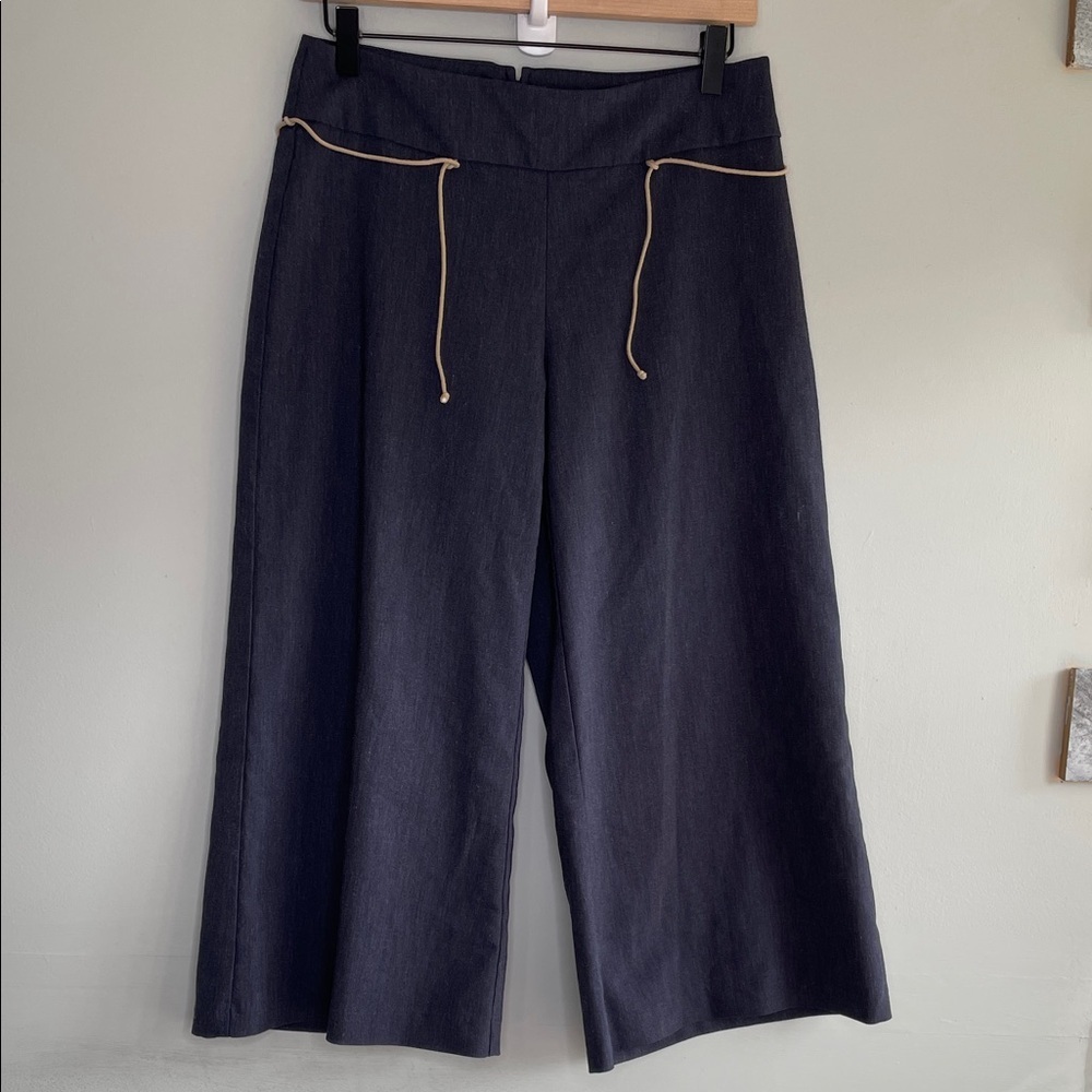 Mandee Black Wide-Leg Pants with Tan Drawstring